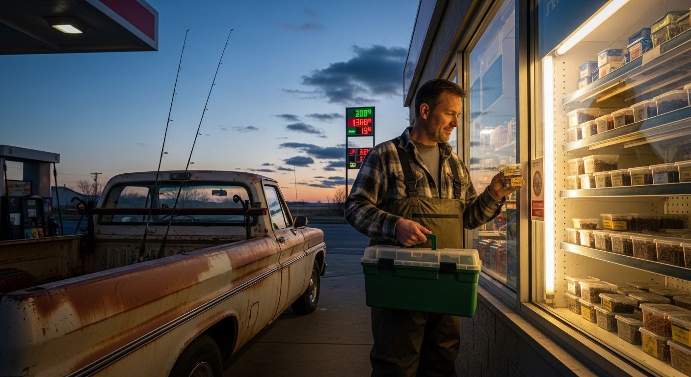 An angler finds fishing worms for sale at one of the gas stations that sell fishing worms. - view 3